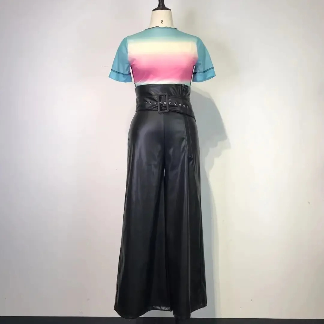 Womens Pants Wholesale Items High Waist Pu Leather Black Wide Leg for Women Casual Fashion Loose Streetwear Trouser Femme 250227