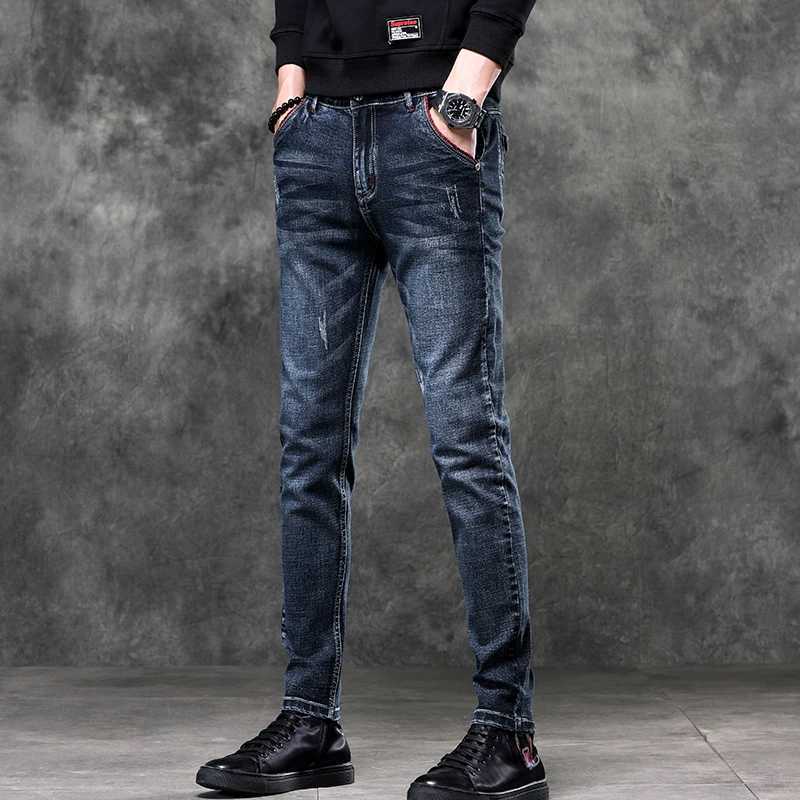 Jeans Mens Denim Stretch Slim Casual Trendy Pants Small Feet Fashion Work Daily Long New Brand Male X250227