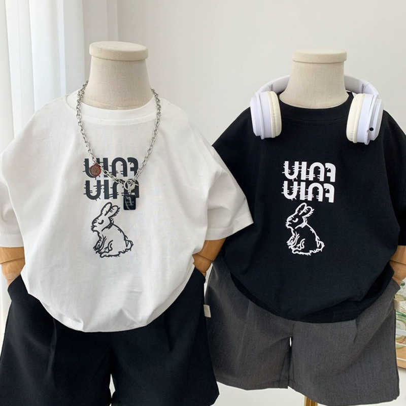 Tshirts Cotton childrens cartoon short sleeved printed Tshirt for summer boys top for summer baby half sleeved medium and small childrens clothing for