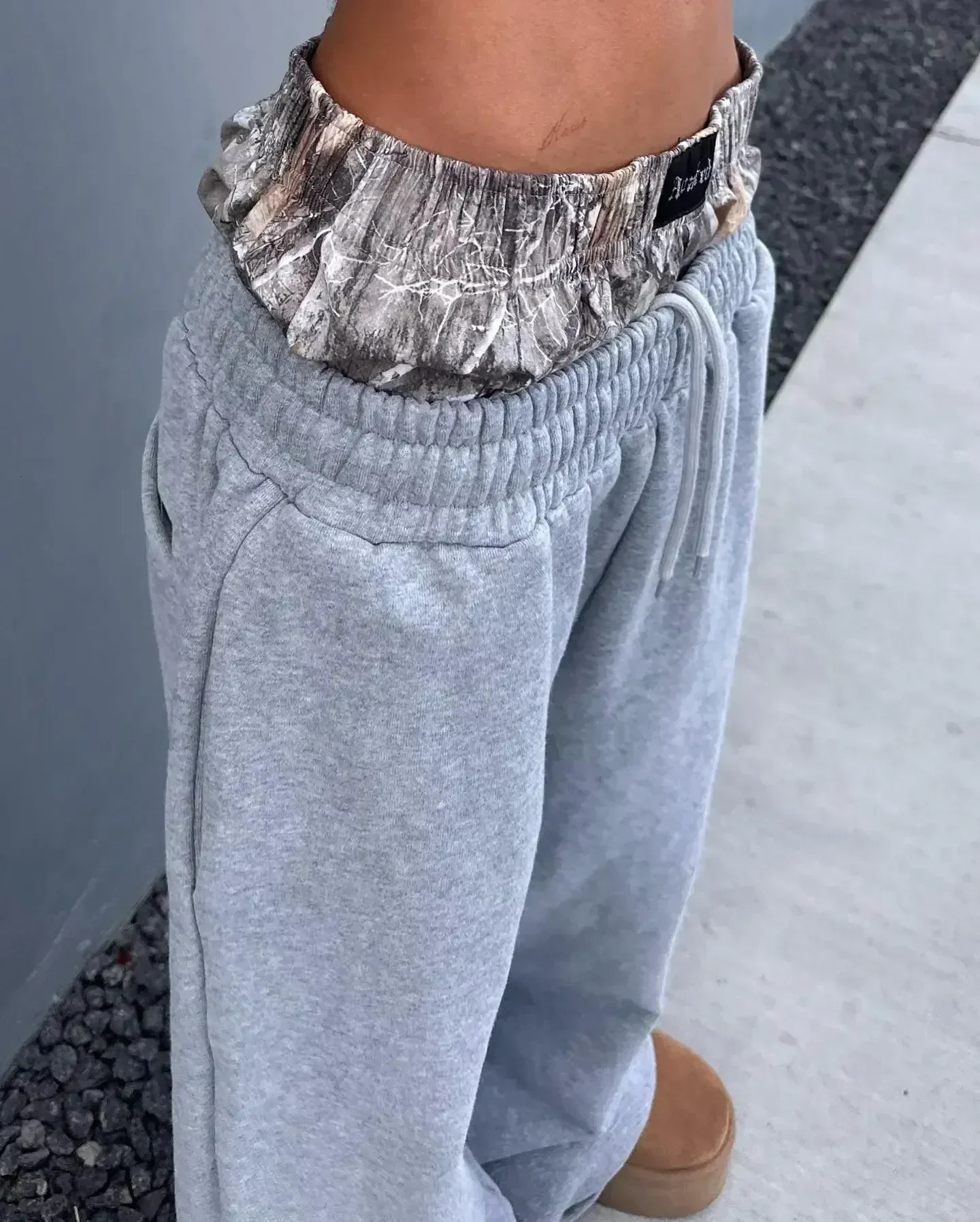 Double-cuff womens casual pants patchwork high-waisted n retro straight-leg sweatpants Korean fashion slim and loose 250226