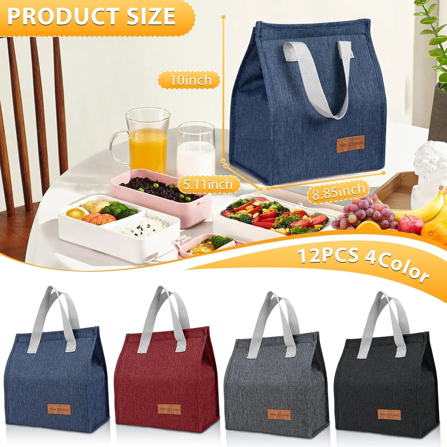 Ship from US 12 Pack Lunch Bags BulkInsulated Reusable with Aluminum for Leakproof Tote Large Box Multicolor 250227FBB