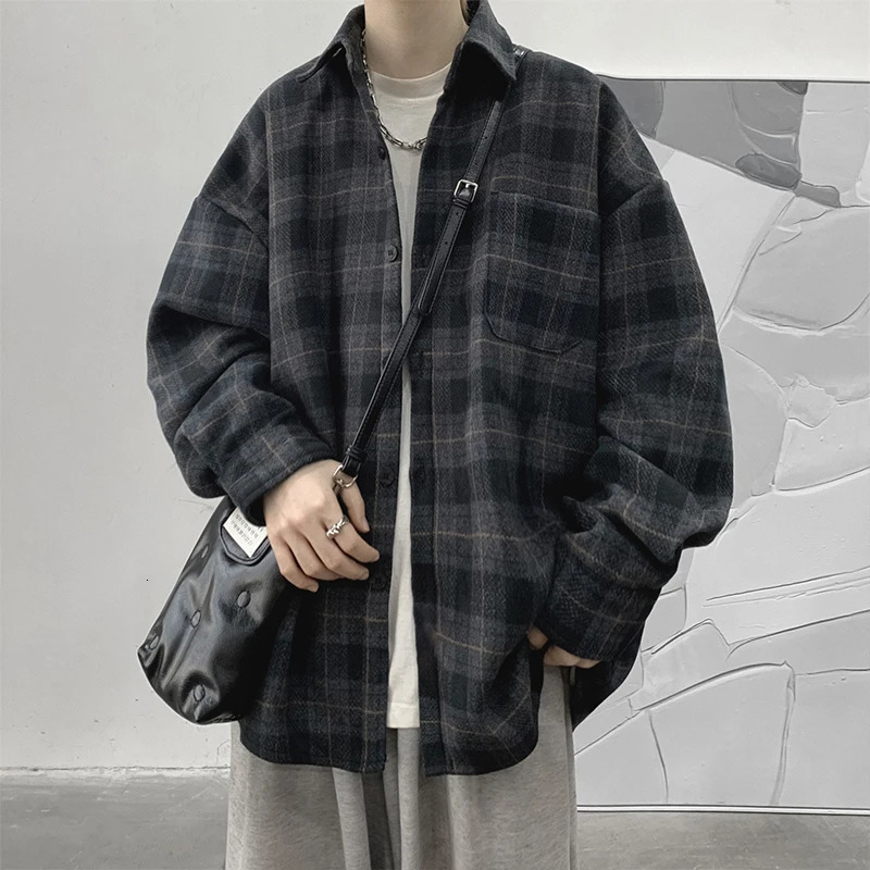 Spring Clothing Mens Casual y Plaid Shirts Japanese Style Vintage Long Sleeve Cardigan Check Tops Fashion Leisure 250226