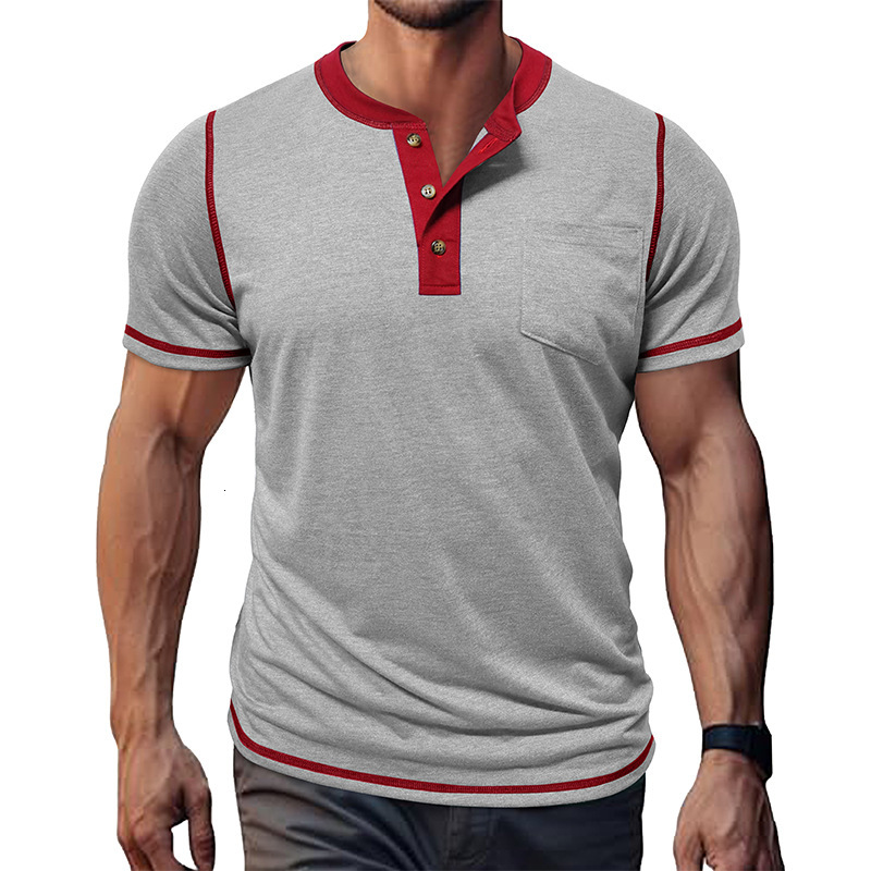 Designer Fashion Trend Free Shipping 2025 Summer New T-shirt Casual Men's Short Sleeved Henry Shirt