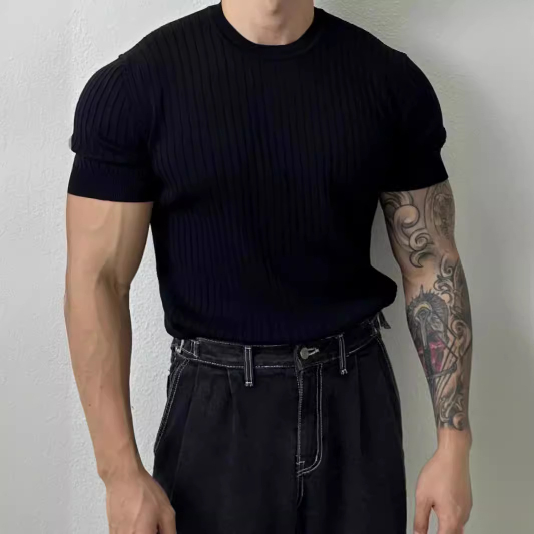 Designer Fashion High-end Summer Knitted Shirt Breathable Casual Short Sleeved Light Mature Men's T-shirt Top