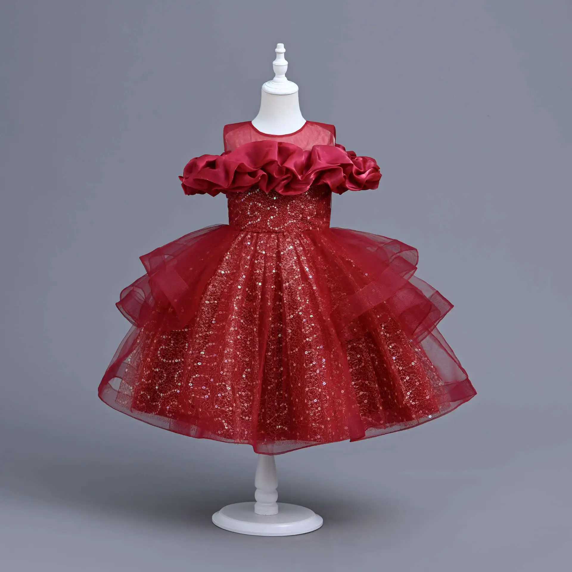 Girl's Dresses New childrens dress elegant and fashionable princess sequin fluffy tight performance dress for girls Goz tight ball dress frog Y25