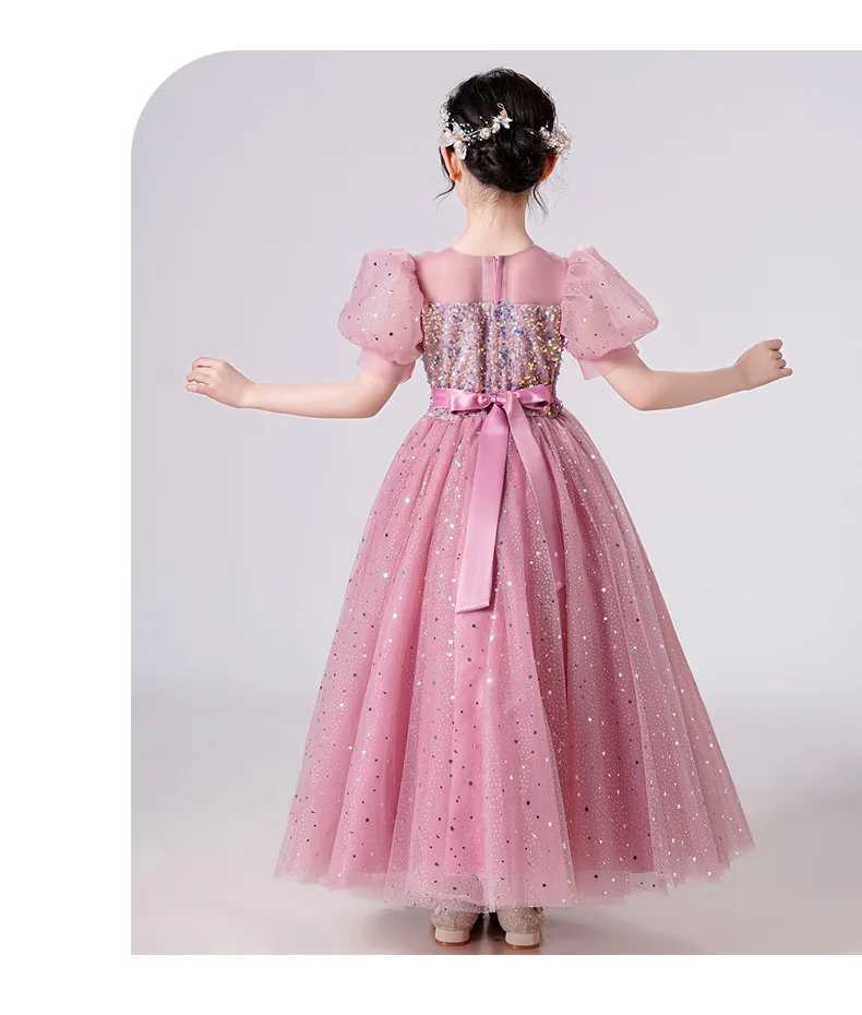 Girl's Dresses Wedding Party Childrens Summer Girls Dress Sparkling Princess Puff Sleeve Mesh Dress Girls Clothing Childrens Dress 4-14 Years Y25