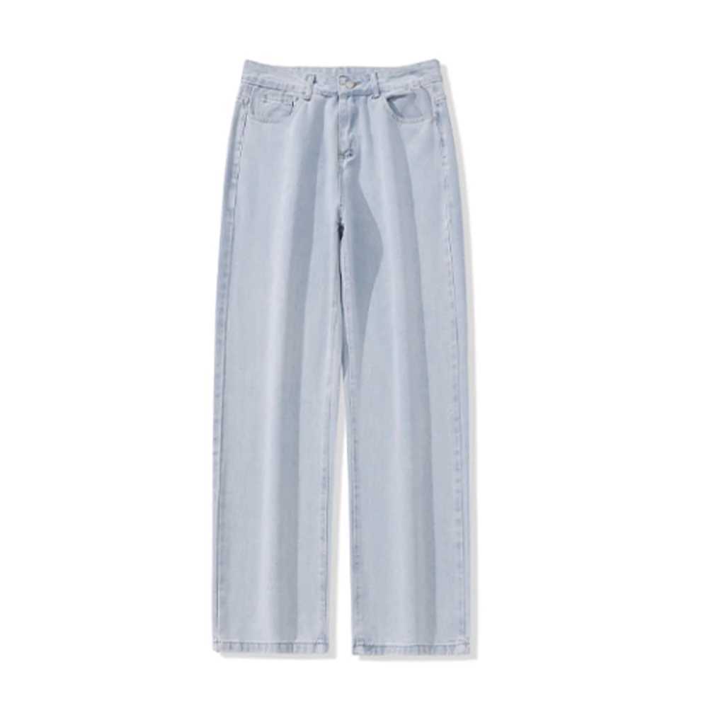 Korean Fashion Mens Casual Ankle-Length Jeans Classic Man Straight Denim Wide-leg Pants Solid Colors Light Blue Grey Black 3XL X250227