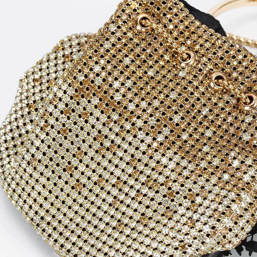 New Arrival Rhinestone/Sequin Bucket Bag with Jewelry Set Women Silver Bling Evening Handbag Glitter Diamond Cell Phone Purse T250227