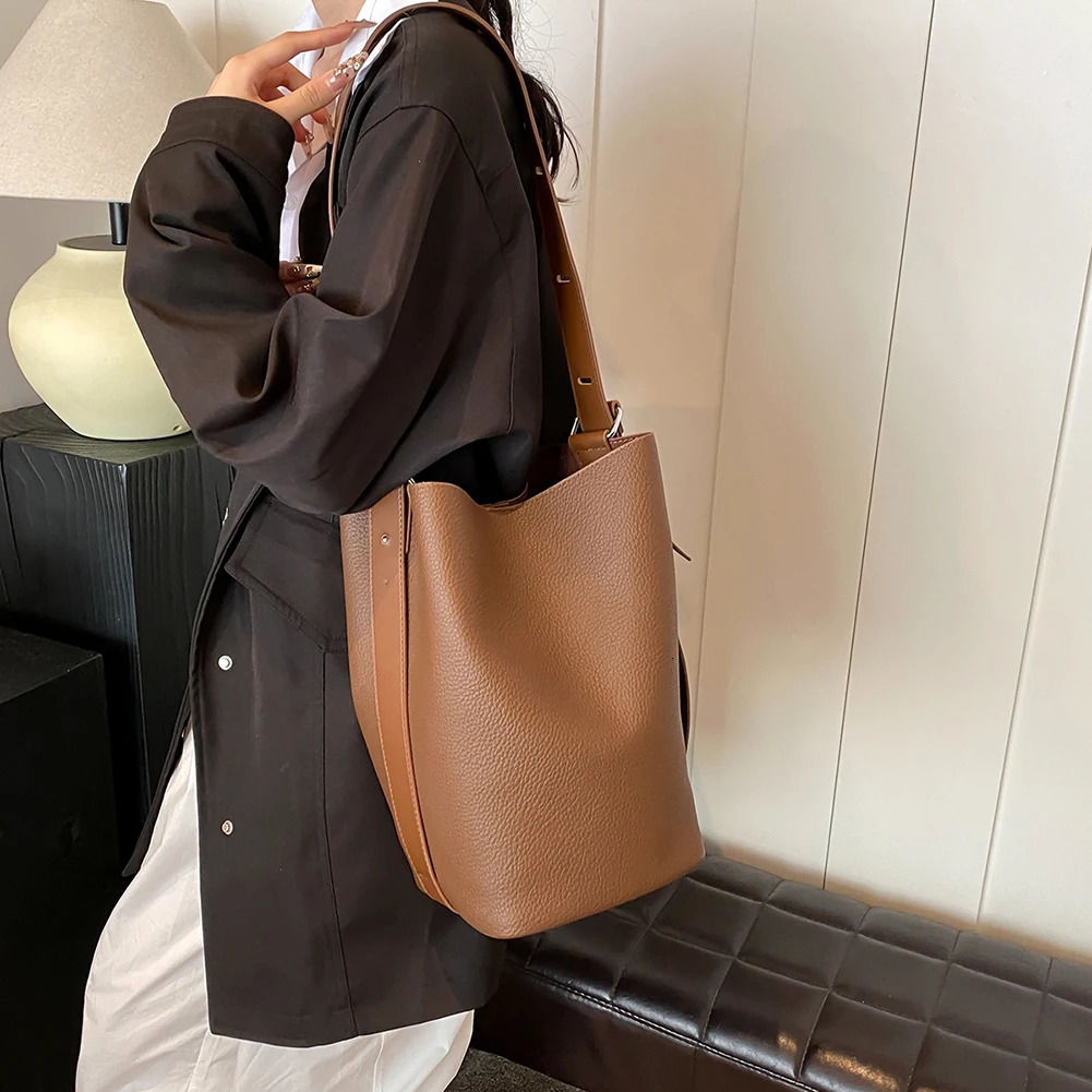 Ship from US Bucket Bag for Women Adjustable Strap Shoulder Vegan Leather with Inner Pocket Crossbody Solid Hobo Work Travel 250227FBB