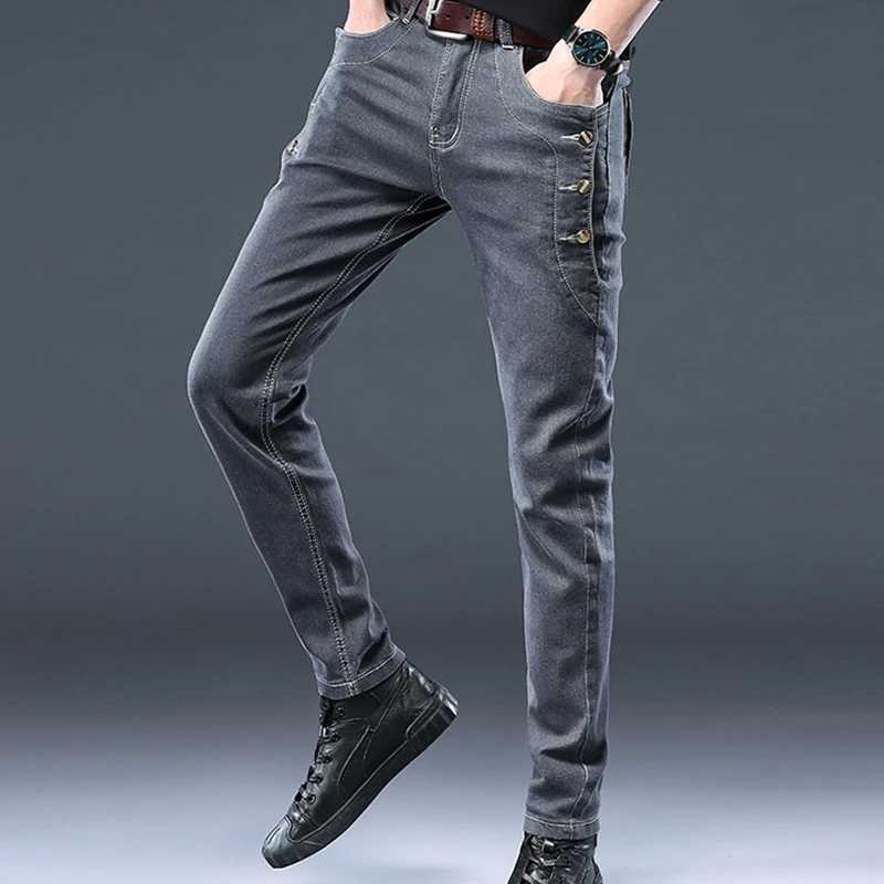 Casual Pants Slim Small Leg Long Men Denim Jeans Korean Version Trendy New Brand High Quality Grey Stretch Fashion Trousers X250227