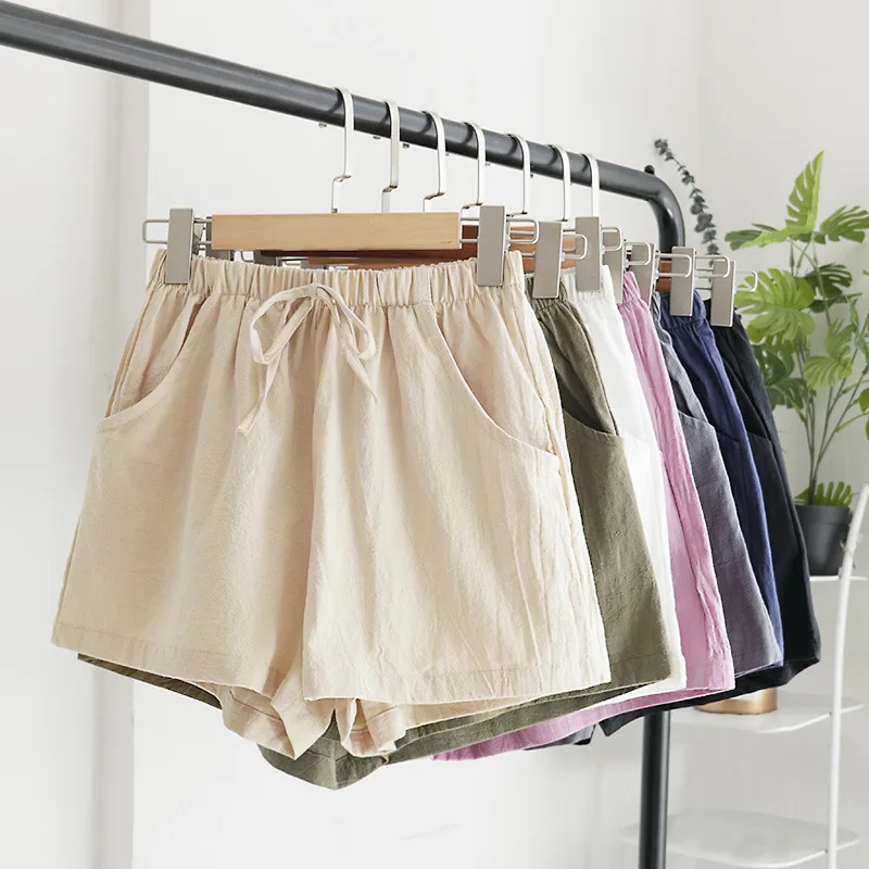 Cotton Linen Shorts Womens Sports Shorts Summer Solid High Waist Black Shorts Women Fashion Plus Size Casual Basic Short Pants 250227