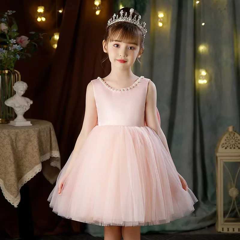 Girl's Dresses 2024 new Cute girls dress Ball dress Fluffy pearl bow Childrens Foyer for 4 5 6 7 8 9 year old childrens dress Piano costume Y2502