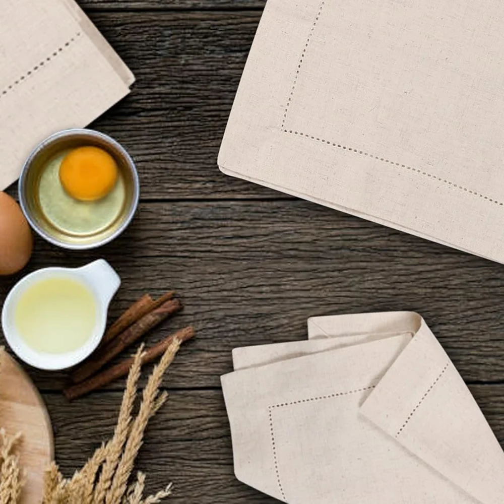 Set of 6 Hemstitched Linen Napkins Chistmas Cloth Napkins Nature Color Dinner Napkins Washable Flax Cloth Napkin 250224