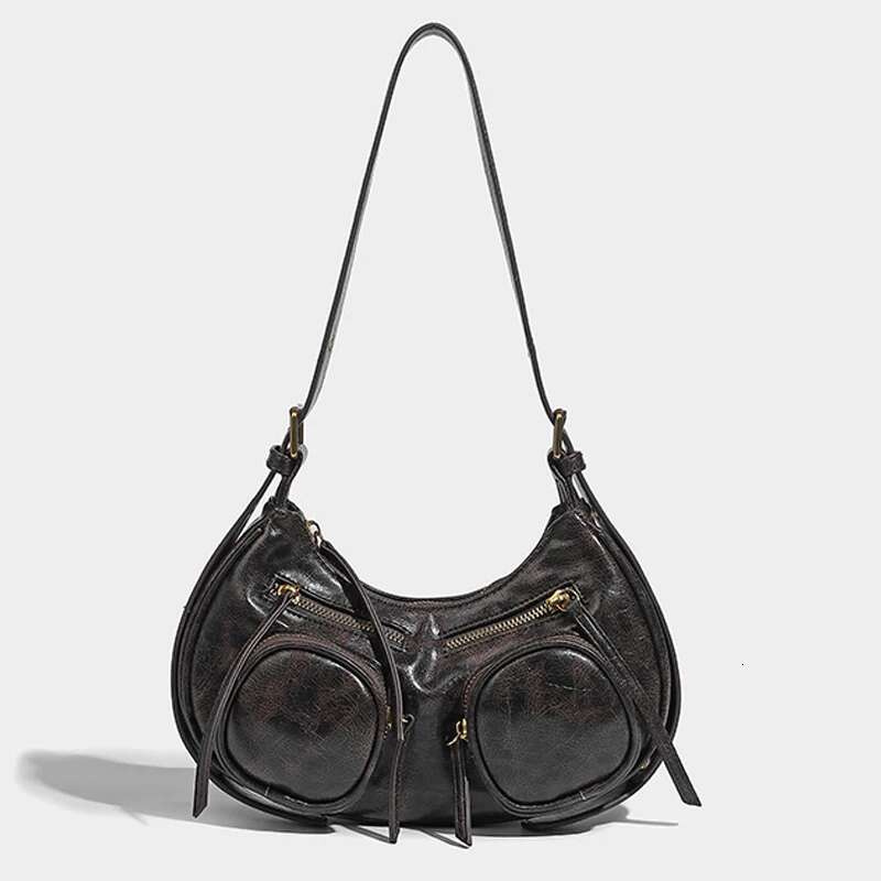 Vintage Double Pockets Underarm Bags For Women Designer Handbags And Purses 2025 New In Moto & Biker Shoulder Crossbody