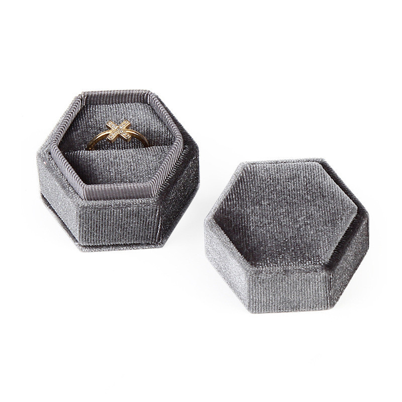 Hexagon Shape Velvet Jewelry Ring Box Storage Case Wedding Ring Display Boxes for Women Gift Earrings Packaging