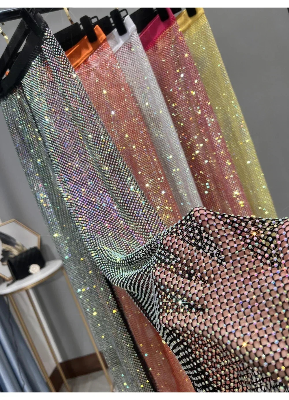 Black Trousers Y2k Pants Club Party Womens Sexy Cutout AB Color Diamond Sparkling Mesh Leggings Slim Fit Diamond Trousers 250226