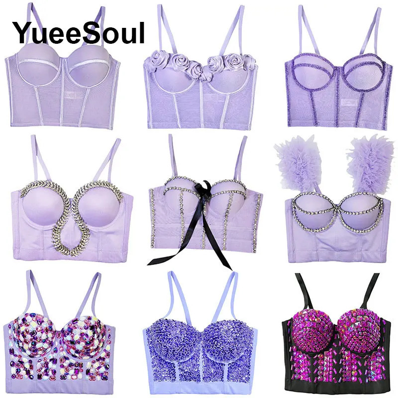 Purple Y2K crop top y diamond party evening tight corset summer sweet casual high street club sexy womens clothing 250226