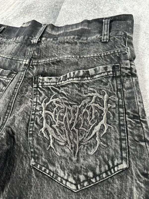 American Retro New Y2k Antique Patchwork Embroidered Irregular Denim For Men And Women Loose Haruku Casual Men's Shorts