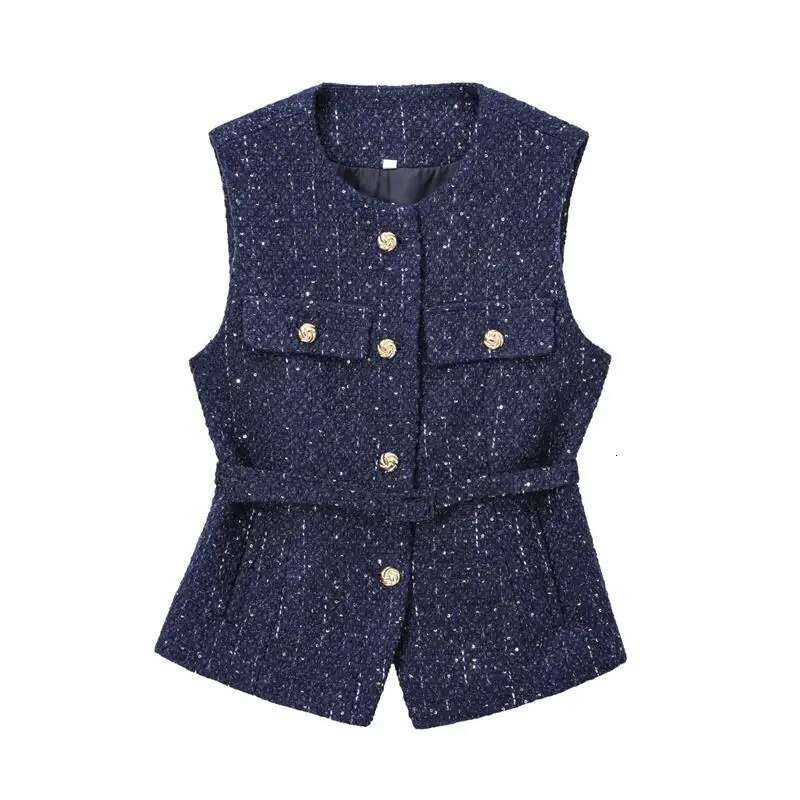 Trautumn Jackets Women's 2024 New Jacket Fashion Slim Belt O-Neck Street Joker Youth Coat Vest