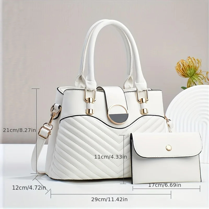 Ship from US 2pcsset Fashion Top Handle Satchel Elegant Crossbody Bag Womens Casual Handbag Shoulder Purse 250227FBB