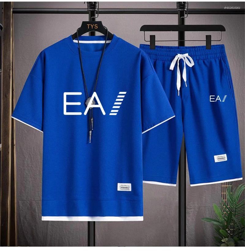 Mens Tracksuits Breathable Summer Set Round Collar Two Piece Shorts With EA1 Printed In Letters 01