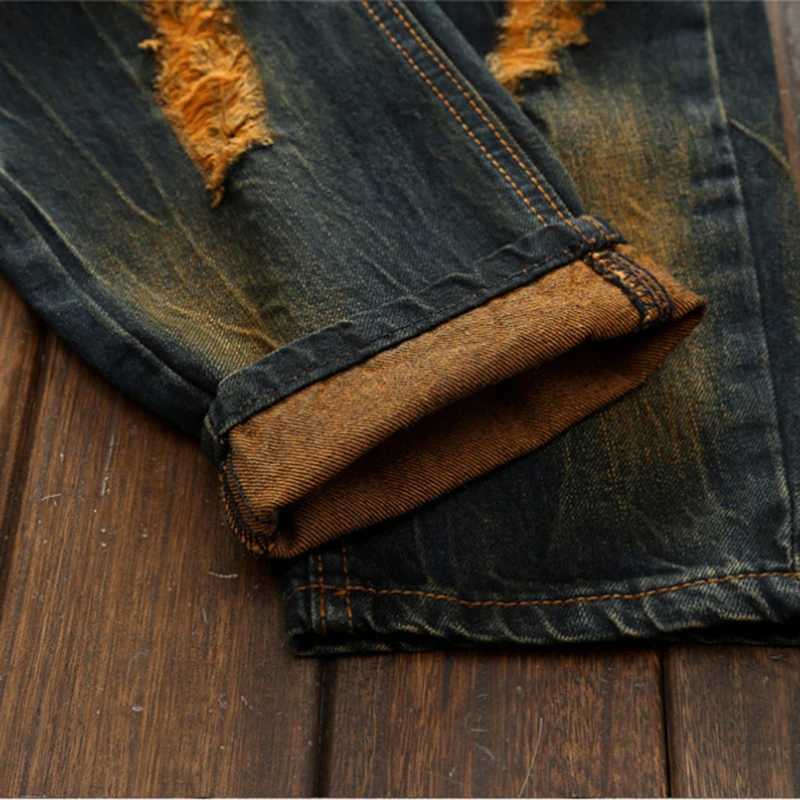 Mens Ruined Denim Jeans Hole Trousers Ripped Large Size Straight Hip Hop High Street Brand Fashion Male Pants X250227