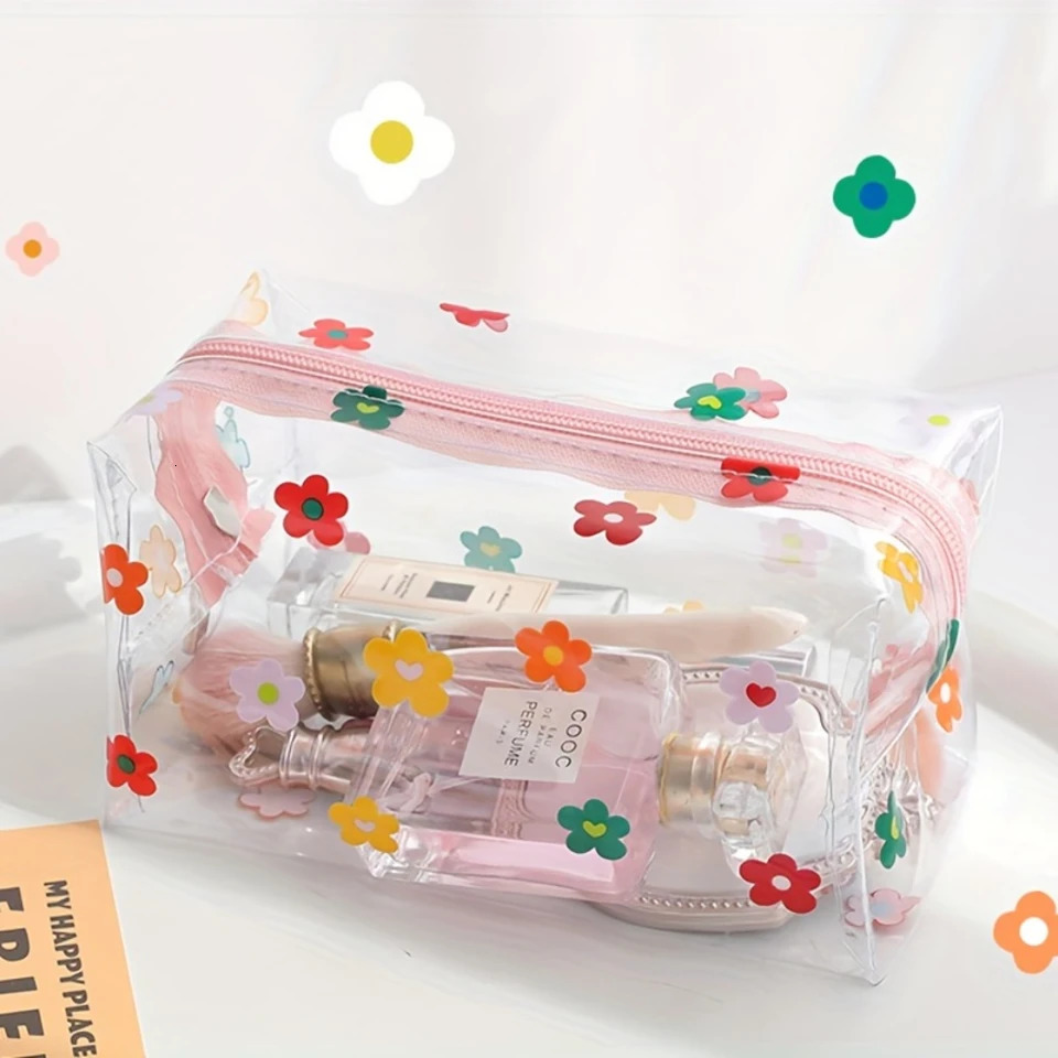 Ship from US Clear Plastic Mini Travel Toiletry Bag Waterproof Allover Print Makeup Pencil for Cosmetics and Toiletries 250227FBB