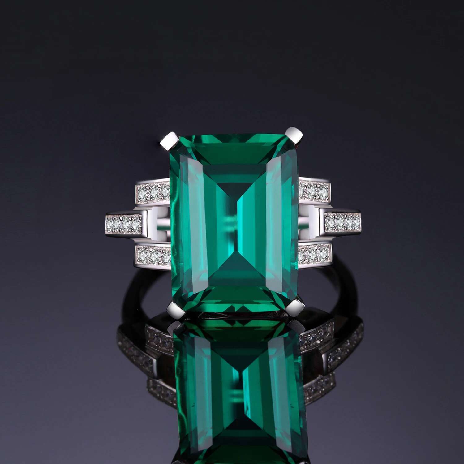 JewelryPalace 5.9ct Green Simulated Nano Emerald Sterg Sier Ring for Women Jewelry Gift