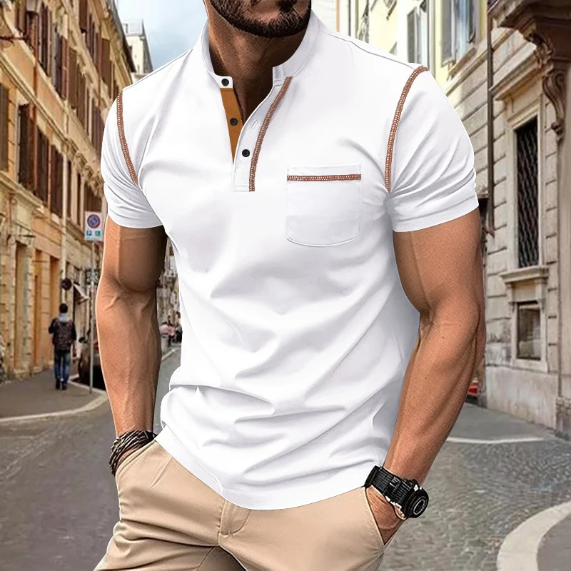 Summer Men Short Sleeved Polo Shirt Casual Splice Stripe Printing Tshirt Mens Breathable Clothing S3xl 250226