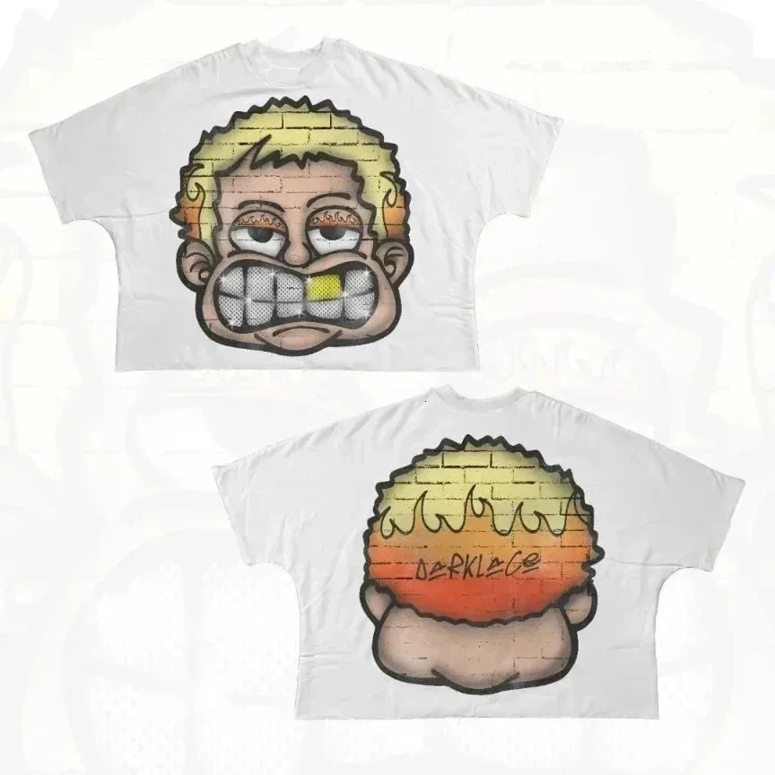 Streetwear T Shirt Hip Hop Fun Cartoon Graphic Printed Oversized T Shirt Harajuku Gothic Cotton Short Sleeved Clothing Men Women 250226