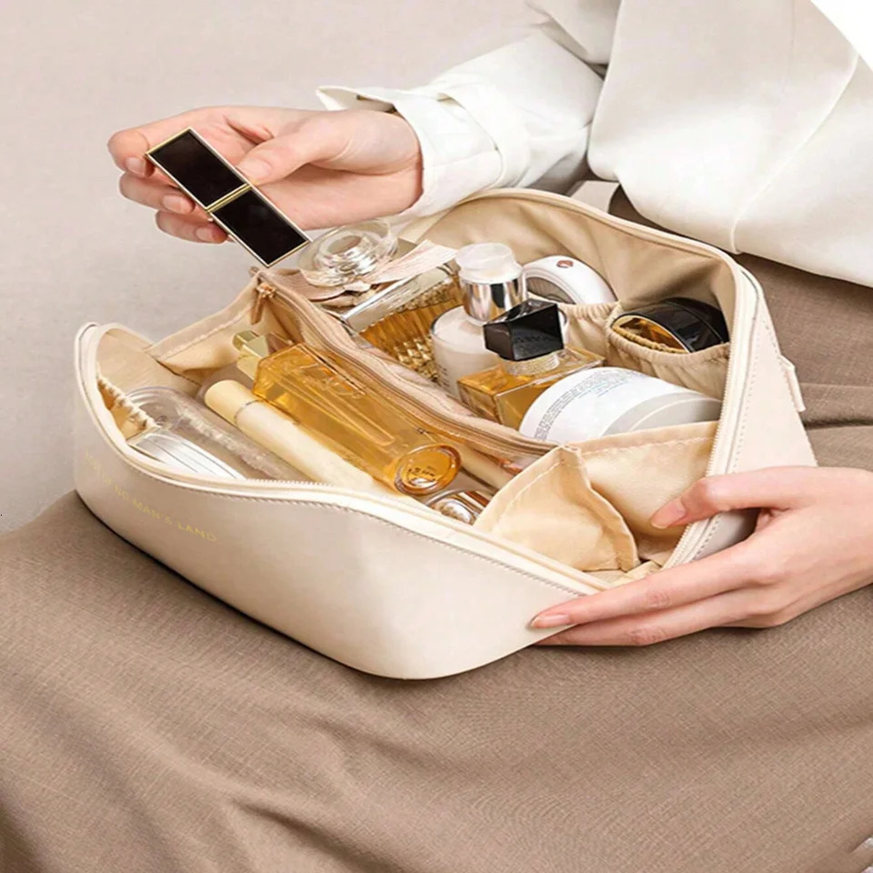 Ship from US Makeup Bag Large Capacity Travel Cosmetic Portable PU Leather Waterproof Women Organizer With Handle And D 250227FBB