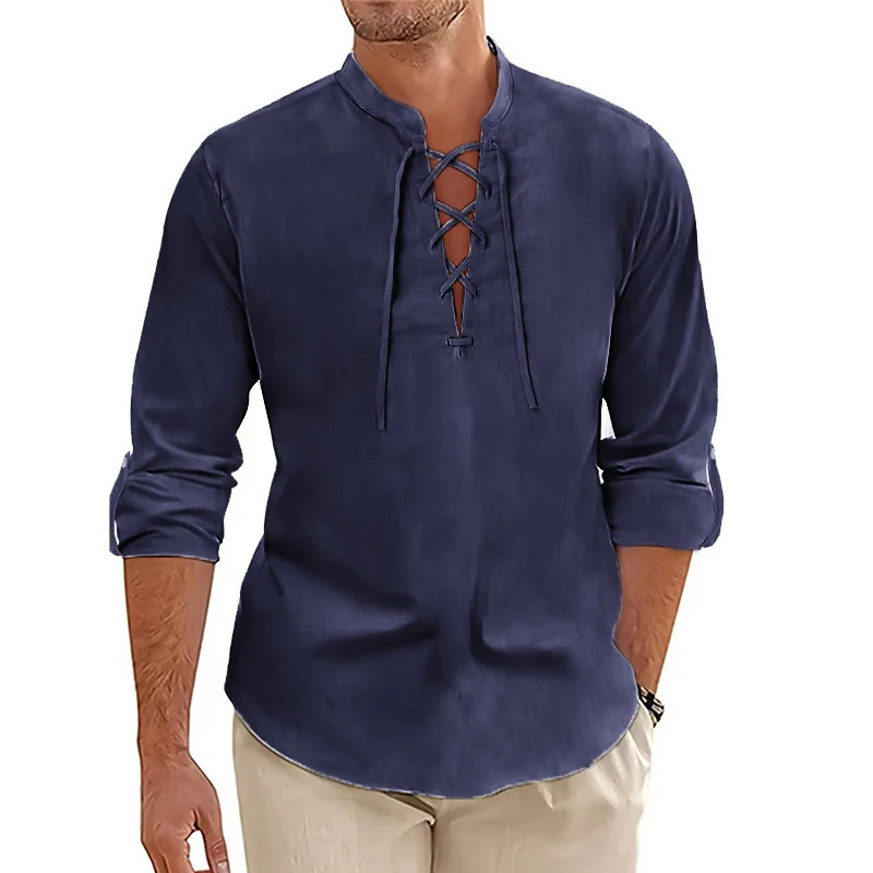 Mens Long Sleeved Vintage Shirt Medieval Viking Top Cotton Shirts Men Halloween Costume Breathable Mens Tshirts Yoga Shirts 250224