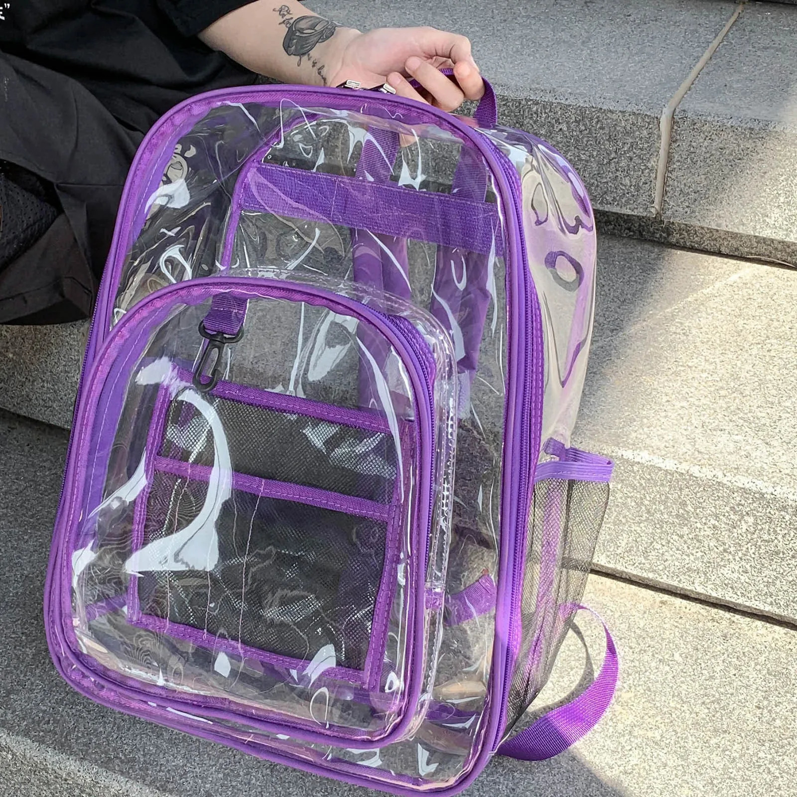 Ship from US Backpack Water Bottle Storage Large Capacity Student Transparent Pvc Texture Of Material Nature Hike 250227FBB