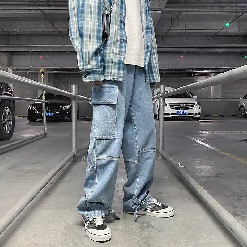 Mens Wide Leg Jeans Unisex Spring cargo pants Hip Hop Streetwear outdoors New Loose Straight Baggy Denim Pants Male work jeans X250227