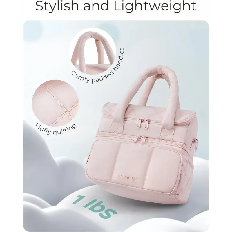 Ship from US Womens lunch bag doublelayer insulated box bedding and puff handbag leak proof durable reusable large cooler Fo 250227FBB