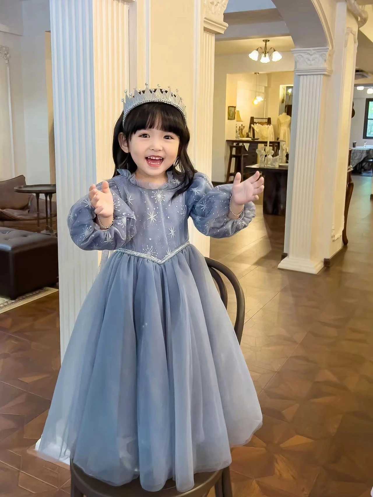Girl's Dresses Elsa Frozen Little Girl Birthday Dress Long Sleeved Gauze Autumn Winter Elegant Princess Gala Dresses for Girls 3-10 Years Old Y25