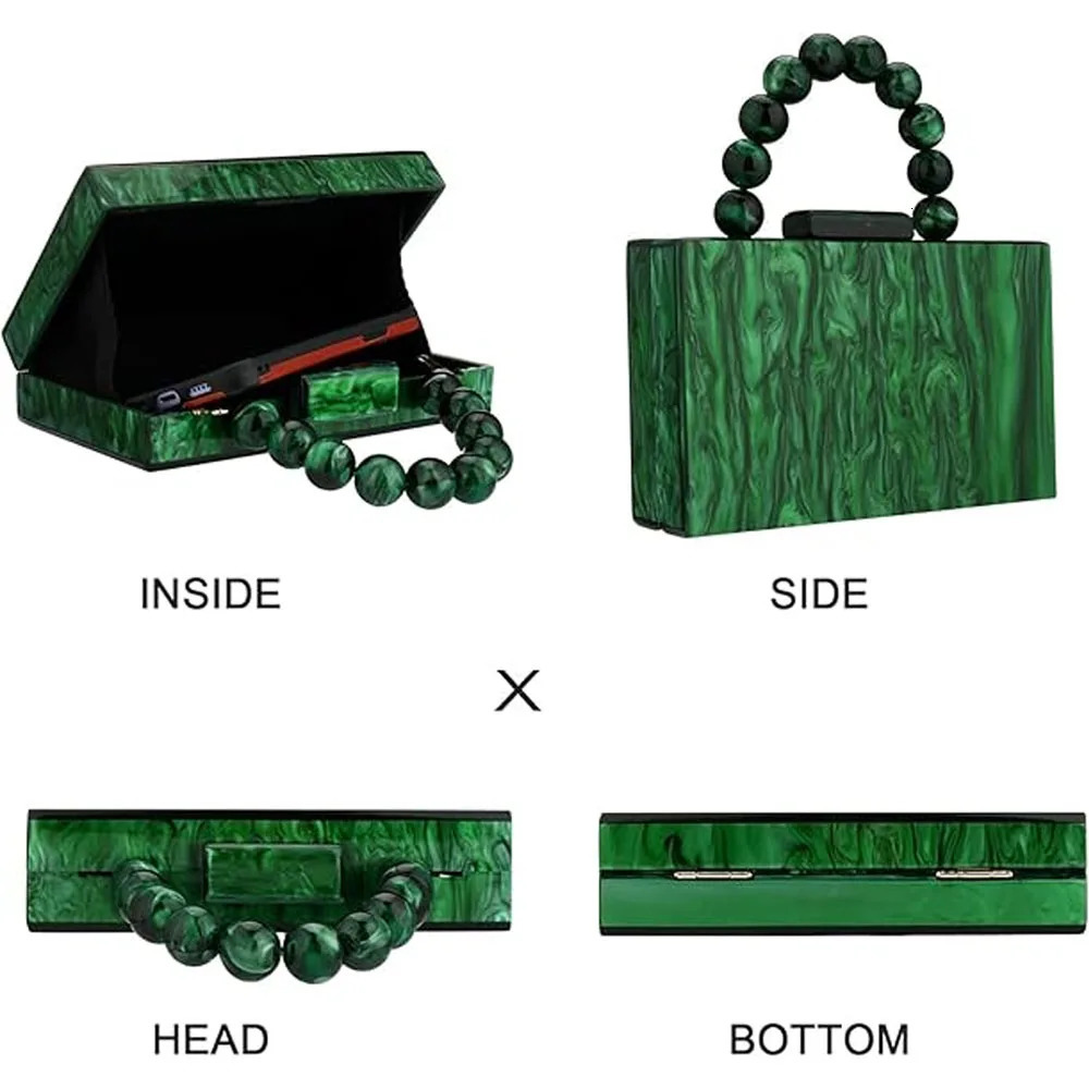 Ship from US y Crossbody Bag Pearl Marble Dark Green Acrylic PVC Evening Bags Women Purses And Handbags Wedding Party Beach Flap w250227FBB