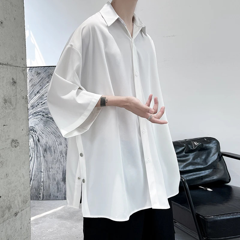 Summer Short Sleeved Shirt Men Oversized Fashion Social Mens Black Dress Shirt Korean Loose Casual Shirt Mens White Shirt M-3XL 250224