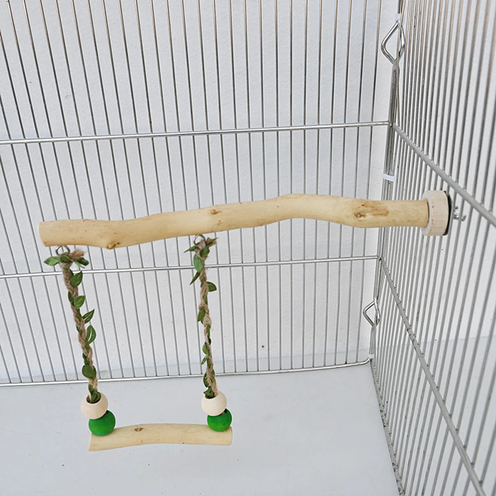 Wood Parrot Stand Pole Double Layer Swing Toy for Bird Tiger Skin Claw Grinding Beak Grinding Stand Pole Bird Cage Accessories 250226