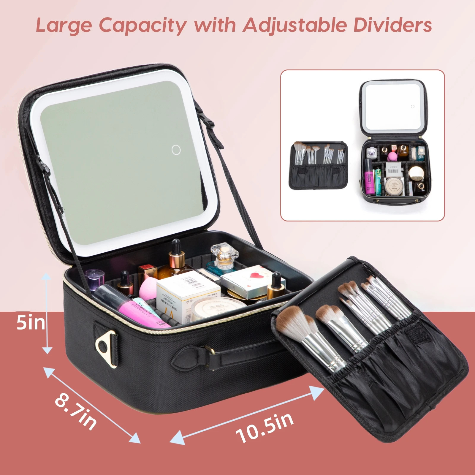 Ship from US LED Cosmetic Case with Lights and Mirror Large Capacity Portable Travel Makeup Bag for Women Girls y BagS HG00X 250227FBB