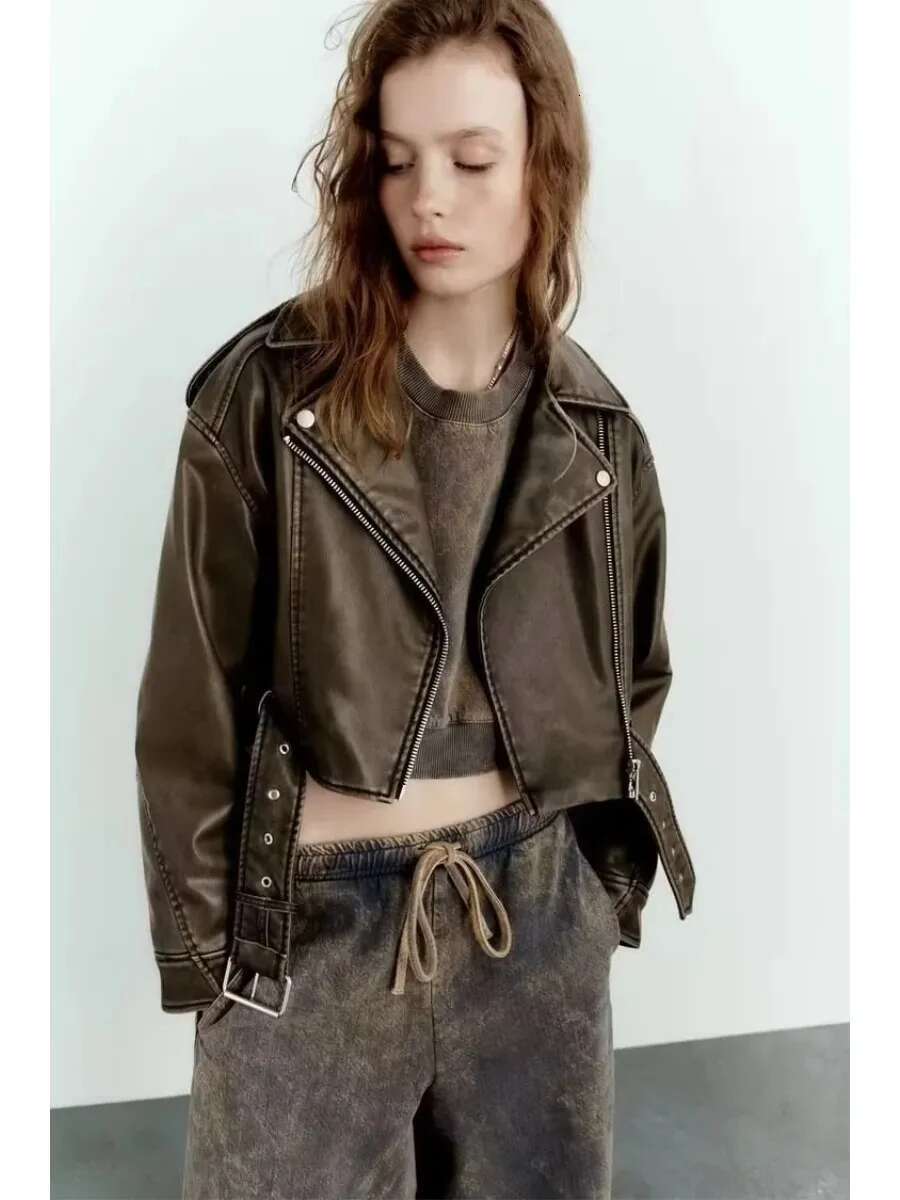 Za Women's European Station 2025 New Fashion Gradient Leather Jacket Spring Autumn Women Winfbreaker Coat