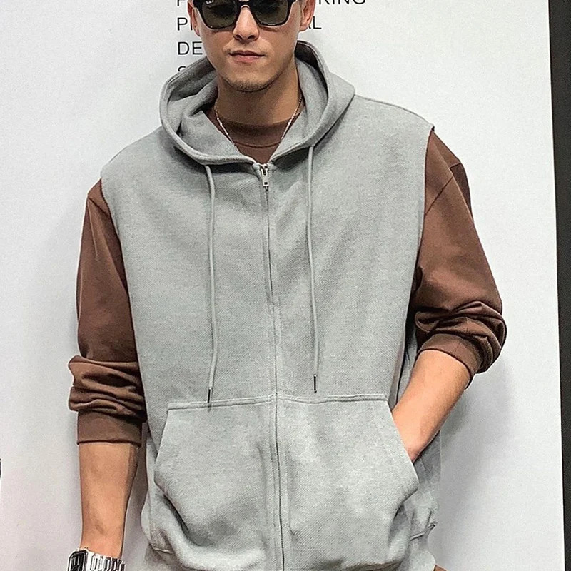 Spring Autumn Loose Casual Oversized Short Sleeve Hoodies Men Fashion Allmatch Zipper Hooded Jacket Male Vintage Cardigan Top 250226