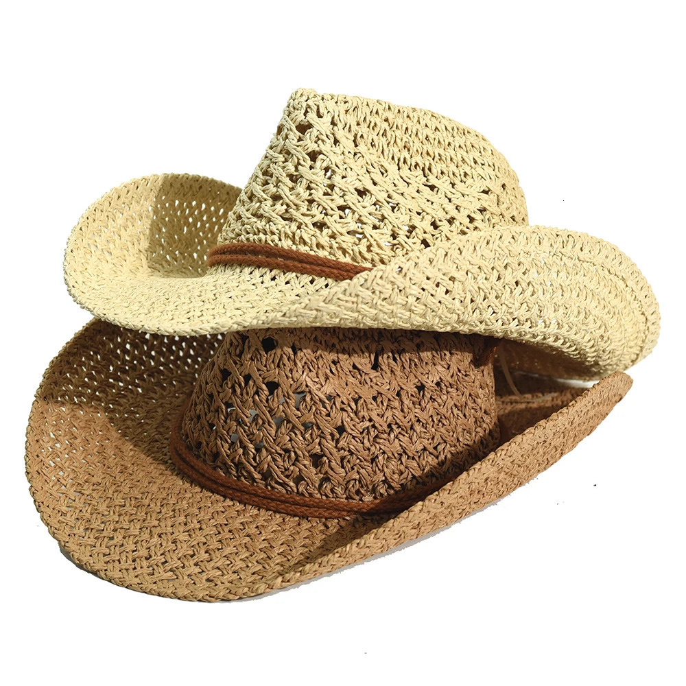 Panama Soft Handmade Cowboy Straw Hat Summer Men Women Outdoor Travel Beach Hats Unisex Solid Wide Brim Beach Sun Cap Fedora Hat 250218