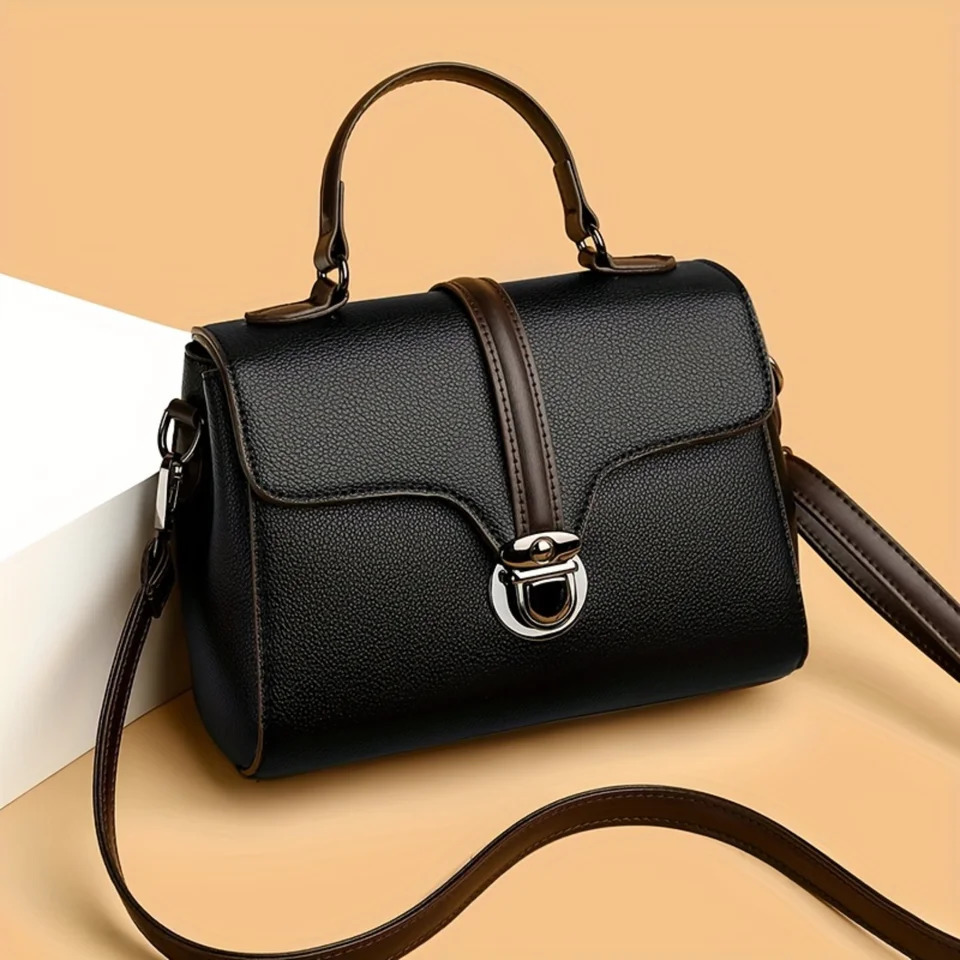Ship from US Color Contrast Mini Handbag Women PU Leather Crossbody Bag Turn Lock Flap Purse 250227FBB