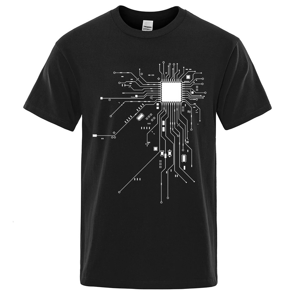 CPU Processor Circuit Diagram T Shirt Men Summer Cotton T-shirt Mens Funny Tops Fashion Tees Homme Unisex Clothes C99 250226