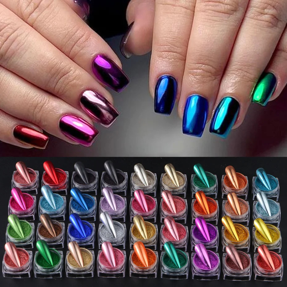 36 Box Super-Bright Metallic Mirror Nail Powder Set Y2K Chrome Pigment Flakes Fine Glitter Rubbing On Dust Manicure Decoration 250227