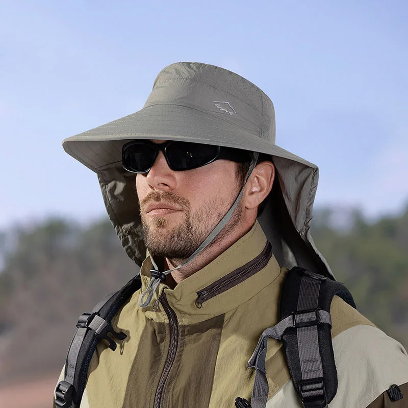 Outdoor Fishing Mountaineering Fisherman Hat Summer Men Face Mask Sunblock Large Brim Shawl Visor Bucket Hats Camping Hiking Cap 250218