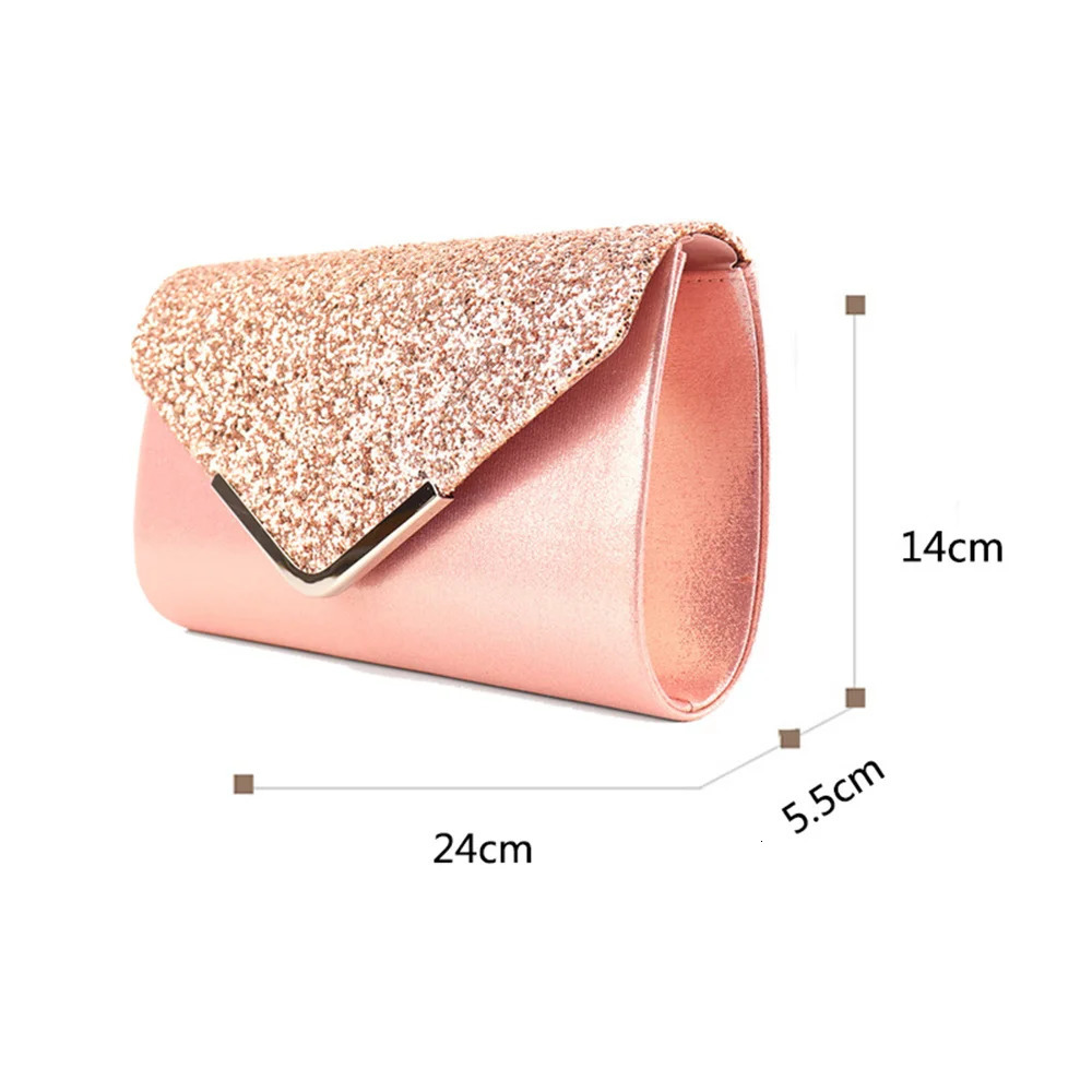 Women Envelope Evening Bag Shiny Silver Long Purse Glitter Ladies Chain Shoulder Bags Female Wedding Party Clutches Mini Handbag 250226