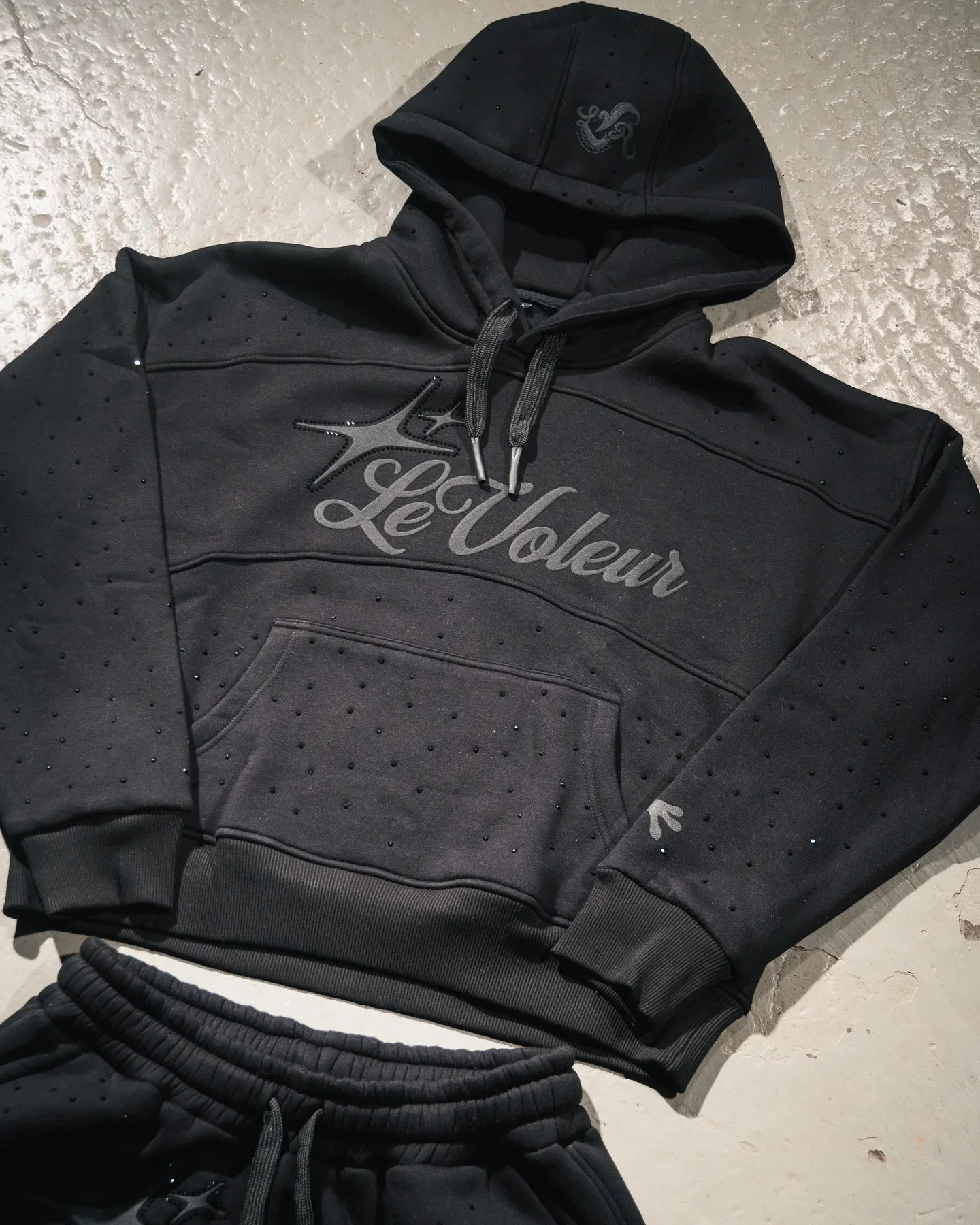 Streetwear Hoodie SweatpantsTwo Piece Set Y2K Clothes Mens Hip Hop Letters ed Rhinestone Sequins Sweatshirt Pants 250226