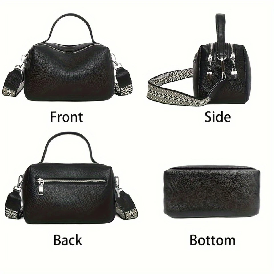 Ship from US y Genuine Leather Crossbody Bag for Women Boston Handbag with Multi Zipper Adjustable Shoulder Straps Commute Gather 250227FBB